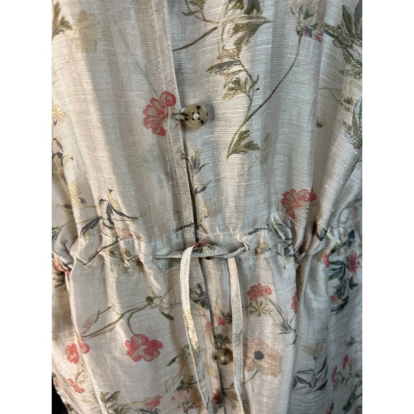 J Jill Linen Blend Sheer Floral Jacket Tunic Top M Barley Long Sleeve w/ Pockets - Picture 9 of 11